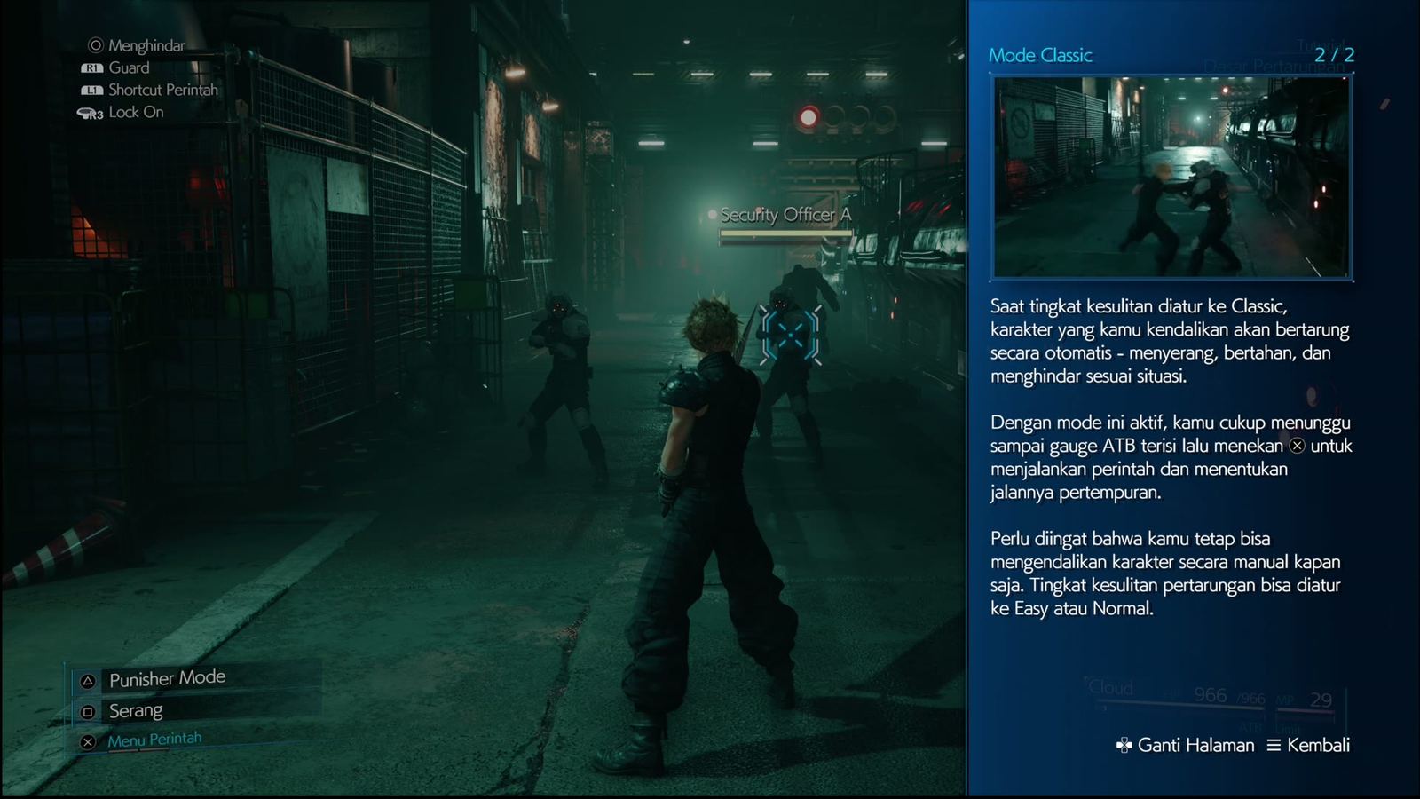 FINAL FANTASY VII REMAKE INTERGRADE, Tampilan menu dalam Bahasa Indonesia.