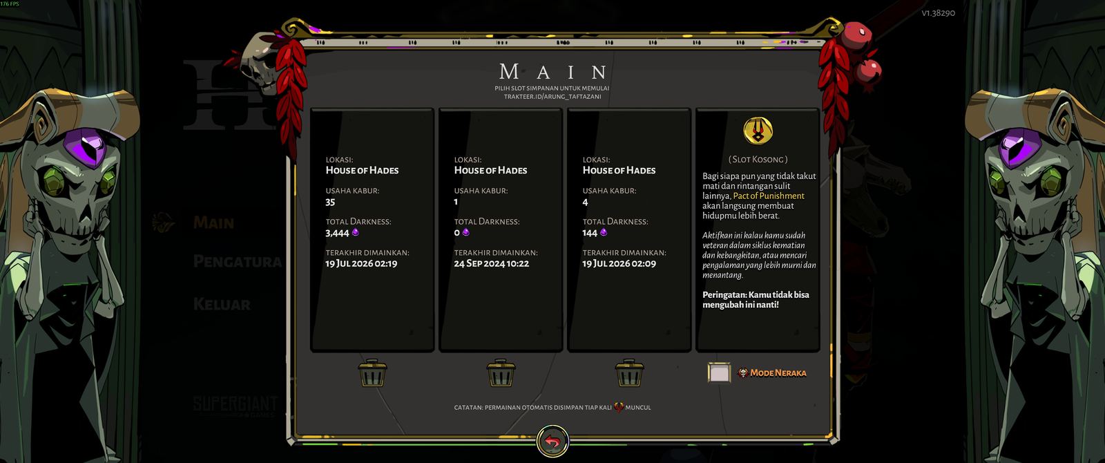 Hades, Tangkapan layar dalam game (1 dari 22).